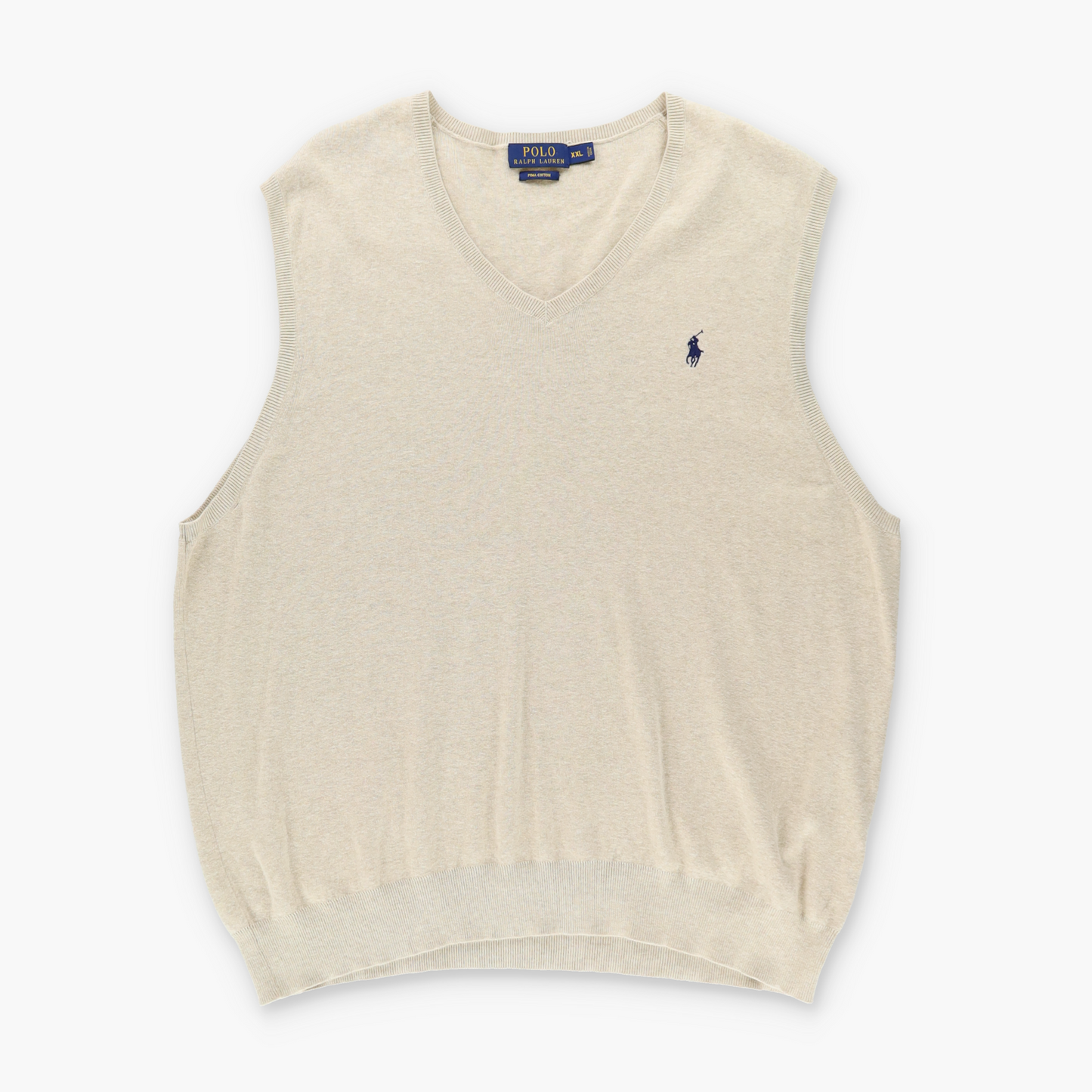 RALPH LAUREN POLO Embroidered Logo Beige & Navy Knit Vest (XXL)