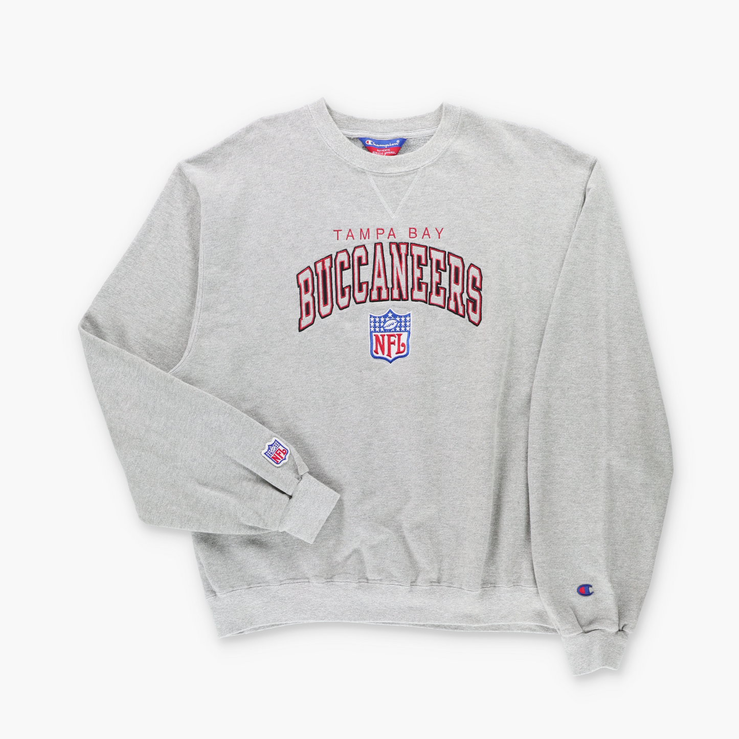 CHAMPION Tampa Bay Buccaneers NFL Embroidered Grey & Red Sweatshirt (L)