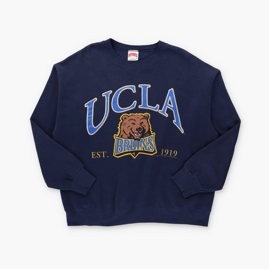 UCLA Bruins NUTMEG MILLS Gold Glitter & Navy Football Sweatshirt USA Made (L)