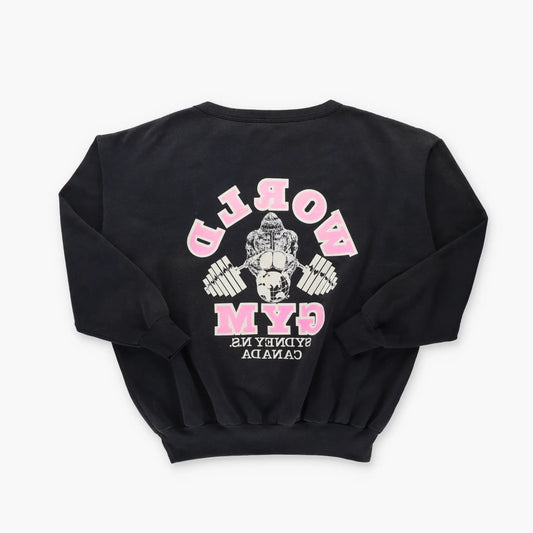 World Gym Gorilla Logo Sydney N.S Canada Pink & Black Double Sided Sweatshirt (XL-XXL) Vintage Sole Melbourne