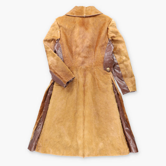 Vintage Light Brown Pony Hair Leather Side Pleat Long Coat (M) ***COCO Vintage Sole Melbourne