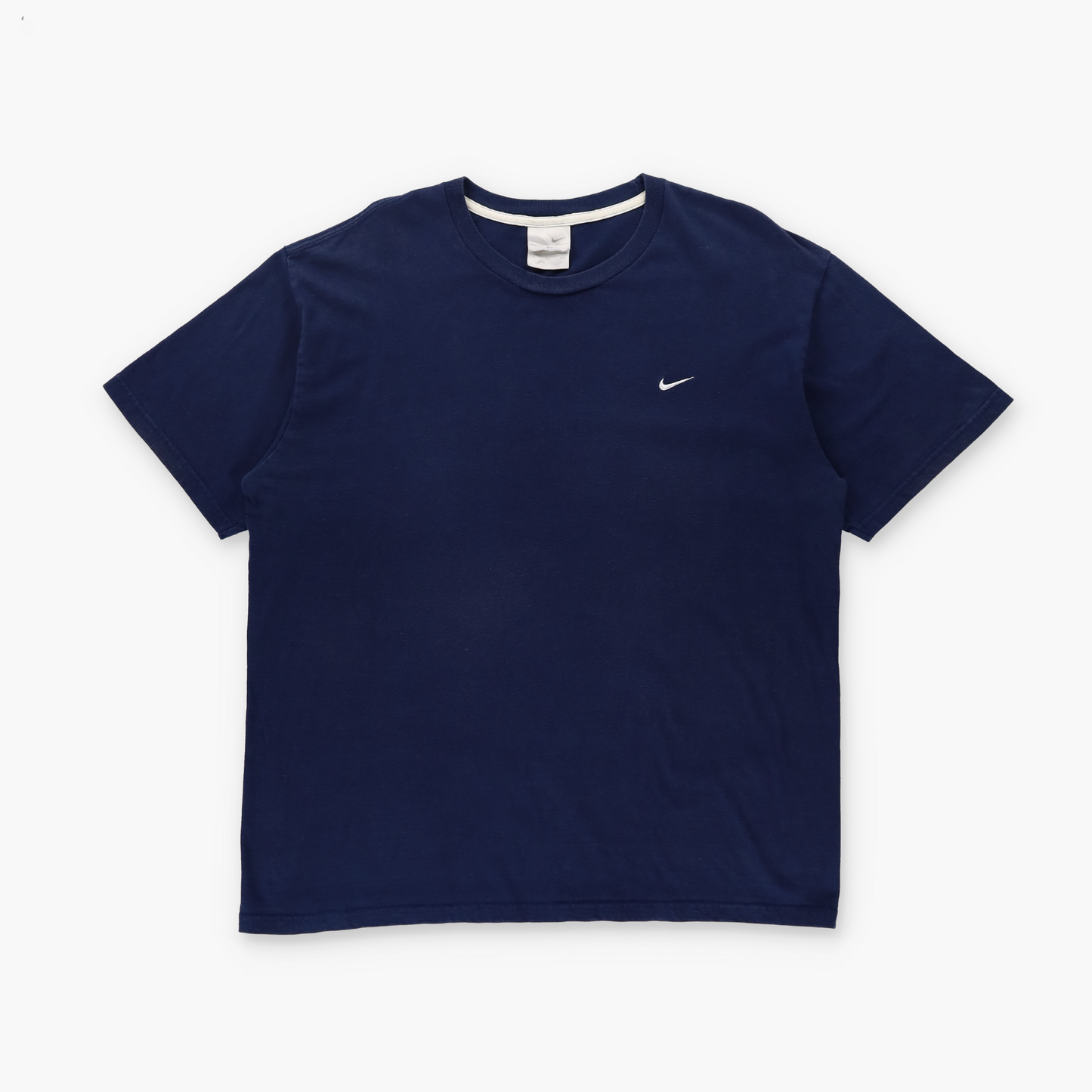 NIKE Navy Blue & White Embroidered Swoosh Logo T-Shirt (XL)