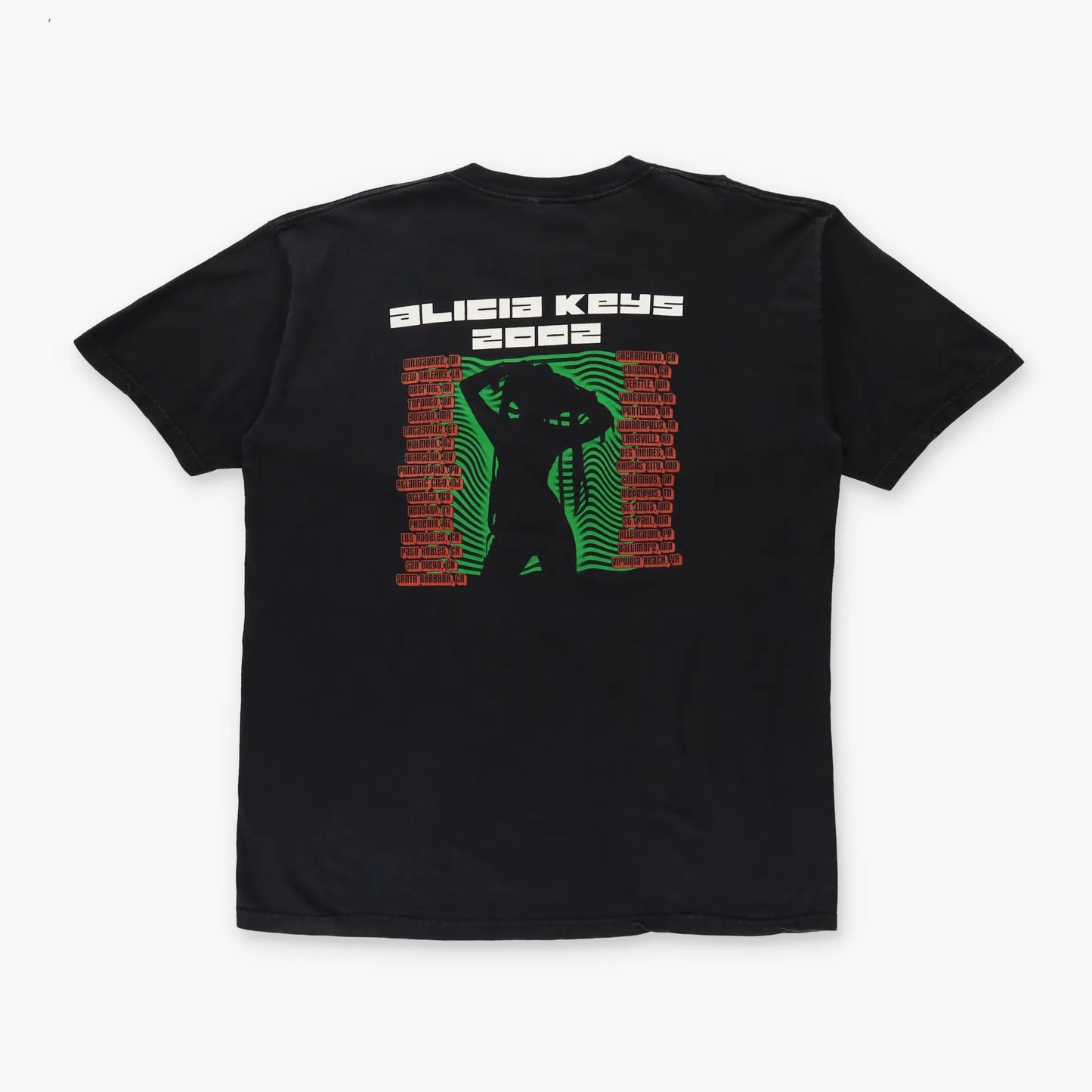 Alicia Keys 2002 US Tour Double Sided Black Y2K Style T-Shirt (L) Vintage Sole Melbourne