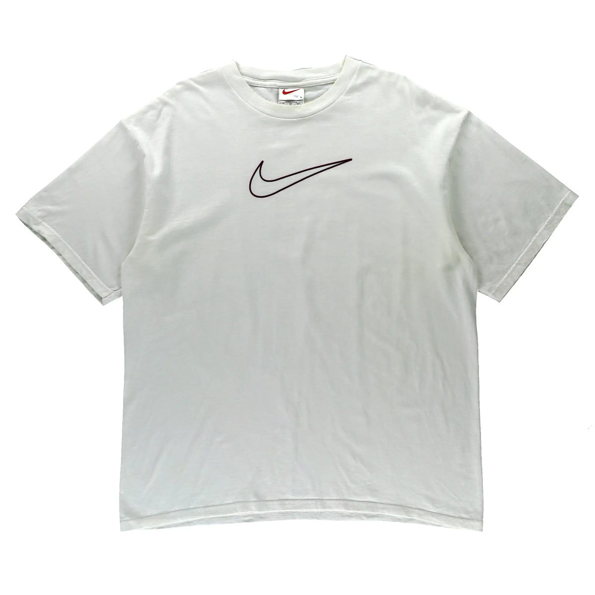 NIKE Red & Navy Big Centre Swoosh Outline White T-Shirt (L) - Vintage Sole Melbourne