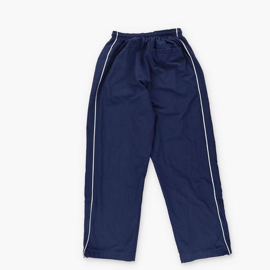 NIKE Embroidered Swoosh White Stripe Side Navy Track Pants (S)