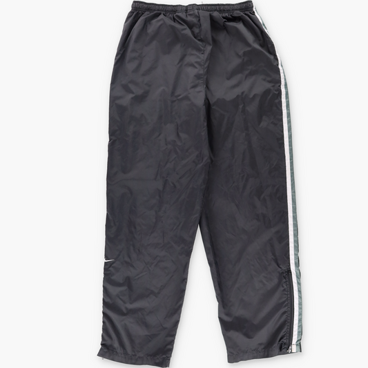 NIKE Embroidered Spell-Out Logo Green & White Stripe Black Track Pants (L-XL)