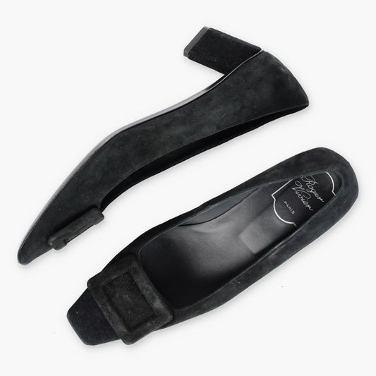 ROGER VIVIER Suede Geometric Italy Made Black Pump Heels (38.5) - Vintage Sole Melbourne