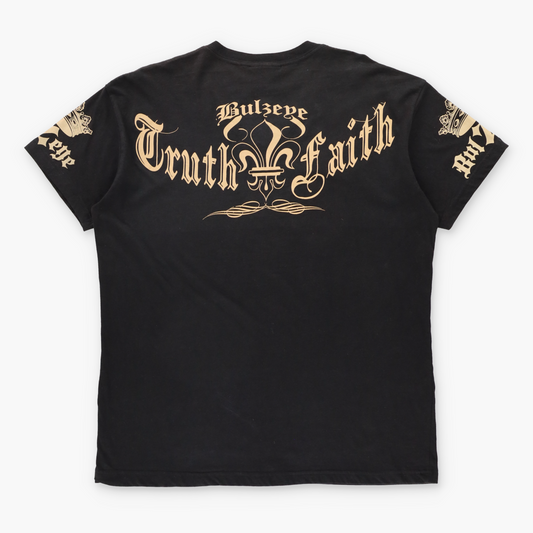 Rhinestone Eagle Y2K Style "Live Fast" BULLZEYE Black USA Made V-Neck Tee (L-XL) Vintage Sole Melbourne