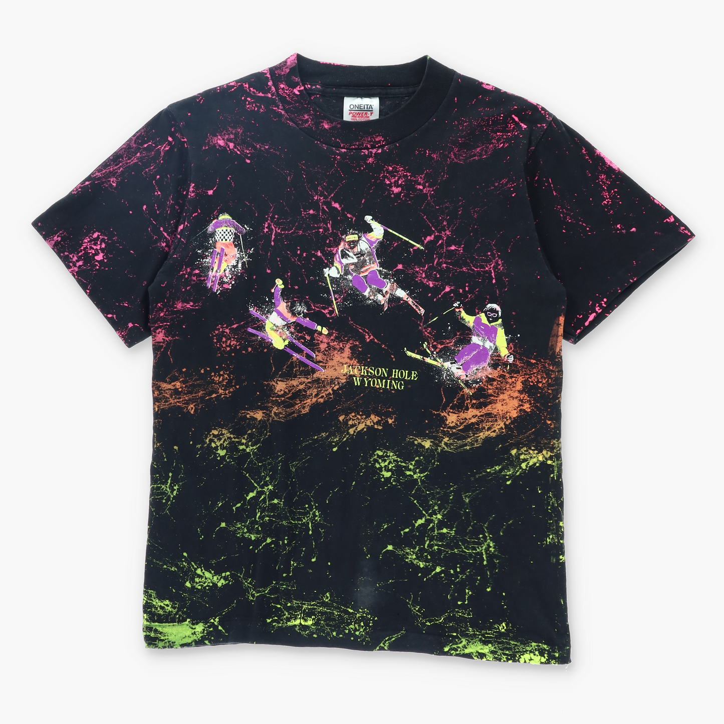Wyoming 90s Ski Neon Paint Splatter T-Shirt USA Made (S)