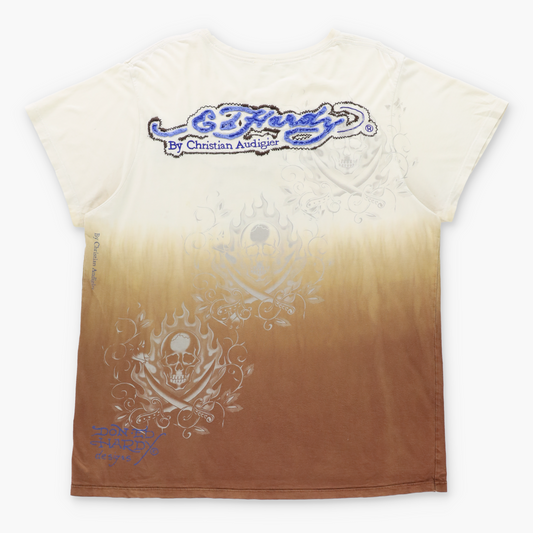 Vintage ED HARDY X CHRISTIAN AUDIGIER Dragon & Spell Out Logo Patch Y2K Style Ombre Tee (XL) Vintage Sole Melbourne