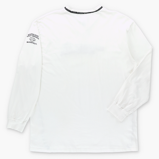 HARLEY DAVIDSON Embroidered Spell Out Logo White V-Neck Long Sleeve T-Shirt (XL TALL) Vintage Sole Melbourne