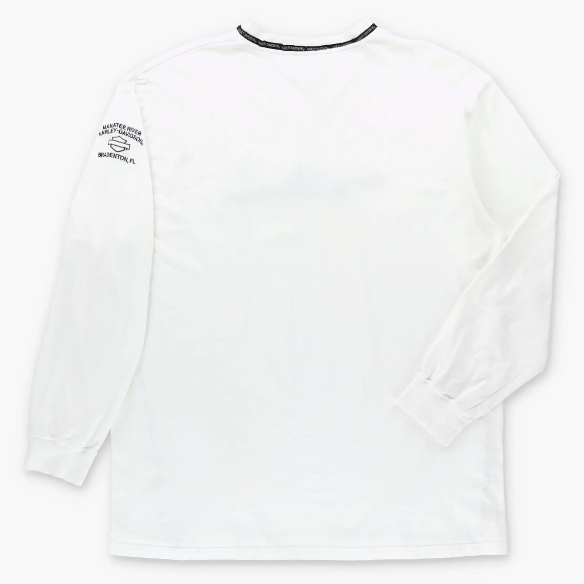 HARLEY DAVIDSON Embroidered Spell Out Logo White V-Neck Long Sleeve T-Shirt (XL TALL) Vintage Sole Melbourne