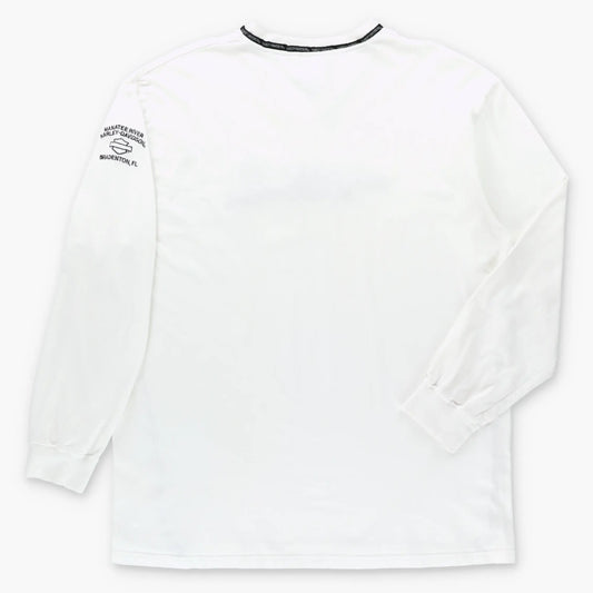 HARLEY DAVIDSON Embroidered Spell Out Logo White V-Neck Long Sleeve T-Shirt (XL TALL) Vintage Sole Melbourne