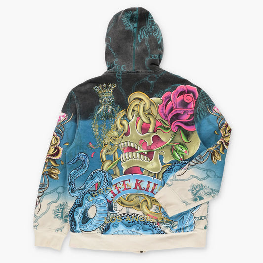 Vintage CHRISTIAN AUDIGIER Snakes & Skulls Rhinestone Embellished Y2K Hoodie Sweatshirt (M-L)