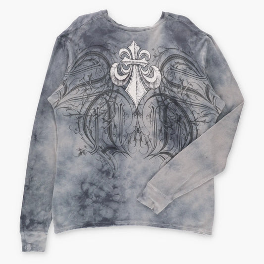 Vintage AFFLICTION Angel Skeletons & Cross Y2K Distressed Long Sleeve Waffle Thermal Tee (XL) Vintage Sole Melbourne