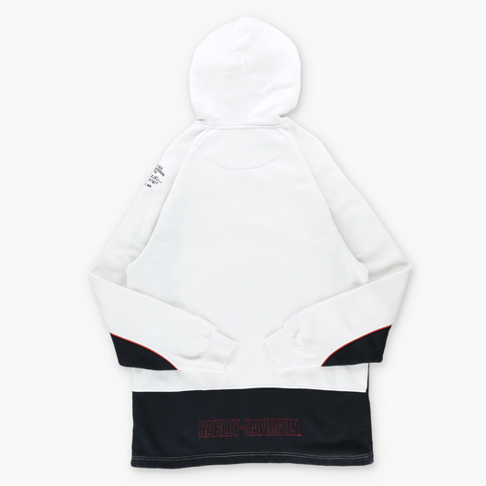 HARLEY DAVIDSON Embroidered "Twin Cities Blaine MN" White & Orange Hoodie Sweatshirt (L TALL)