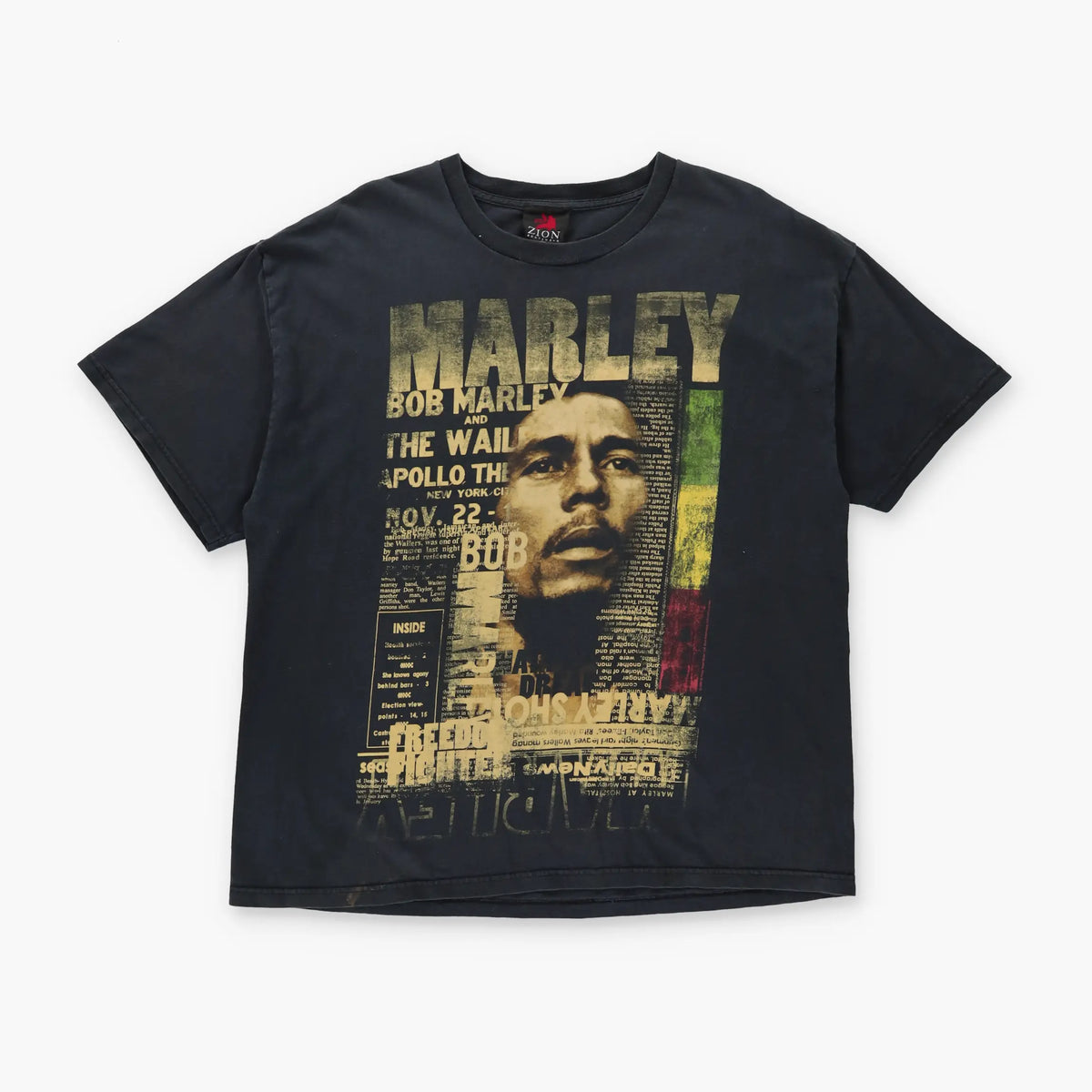 Bob Marley ZION ROOTSWEAR Headlines Graphic Black T-Shirt (XL) Vintage Sole Melbourne