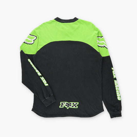 FOX Racing Black & Green V-Neck Spell Out Long Sleeve Tee (S-M TALL) Vintage Sole Melbourne