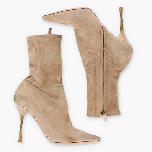 VALENTINO Suede Gold Heeled Italy Made Sock Boots (40)