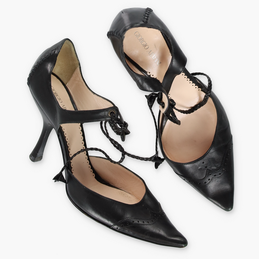 GIORGIO ARMANI Stitch Detailed Black Italy Made Pump Heels (36)