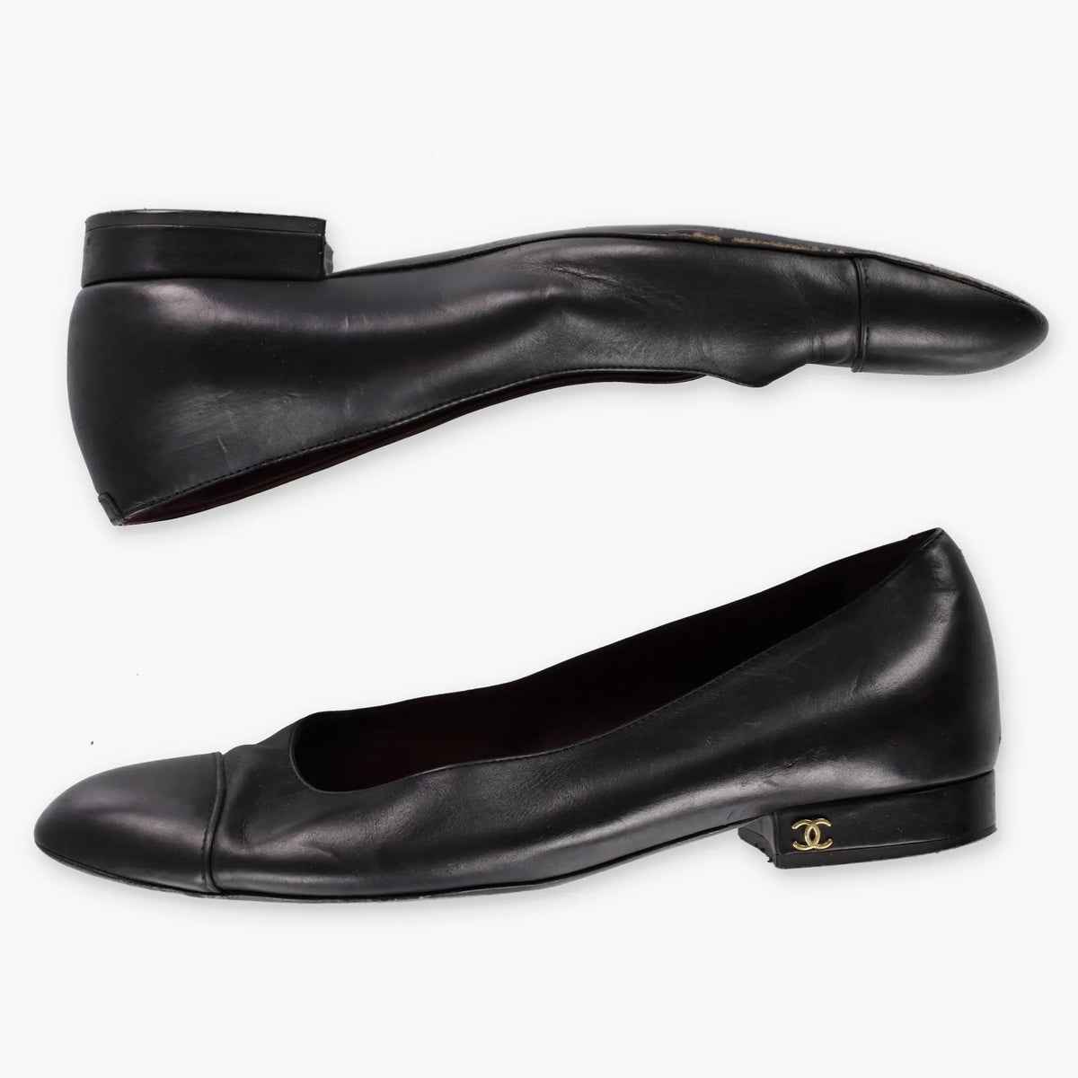 CHANEL Black & Gold 'CC' Logo Classic Ballet Flats (36.5) Vintage Sole Melbourne