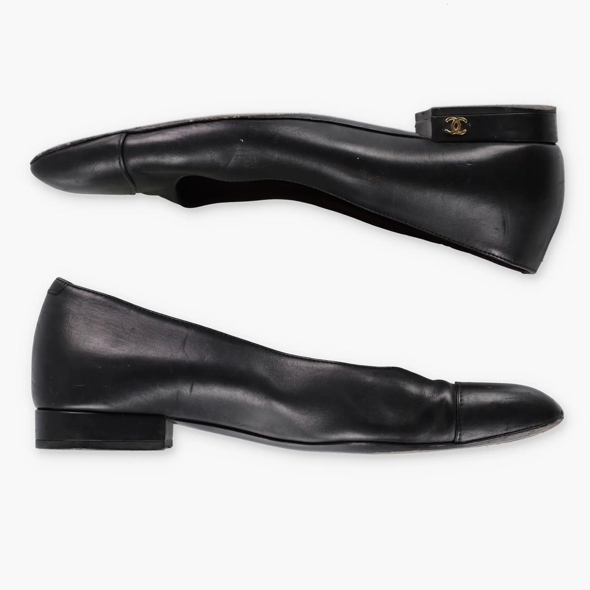 CHANEL Black & Gold 'CC' Logo Classic Ballet Flats (36.5) Vintage Sole Melbourne