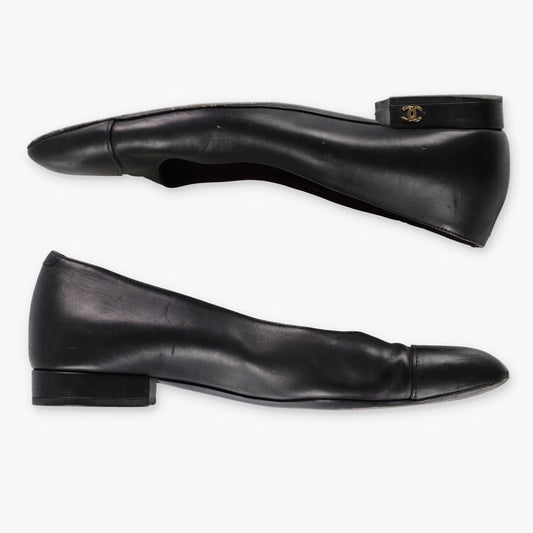 CHANEL Black & Gold 'CC' Logo Classic Ballet Flats (36.5) Vintage Sole Melbourne