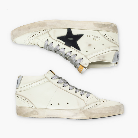 GOLDEN GOOSE Mid Star Glitter Laced Distressed Mid Top Sneakers Italian Made (39)