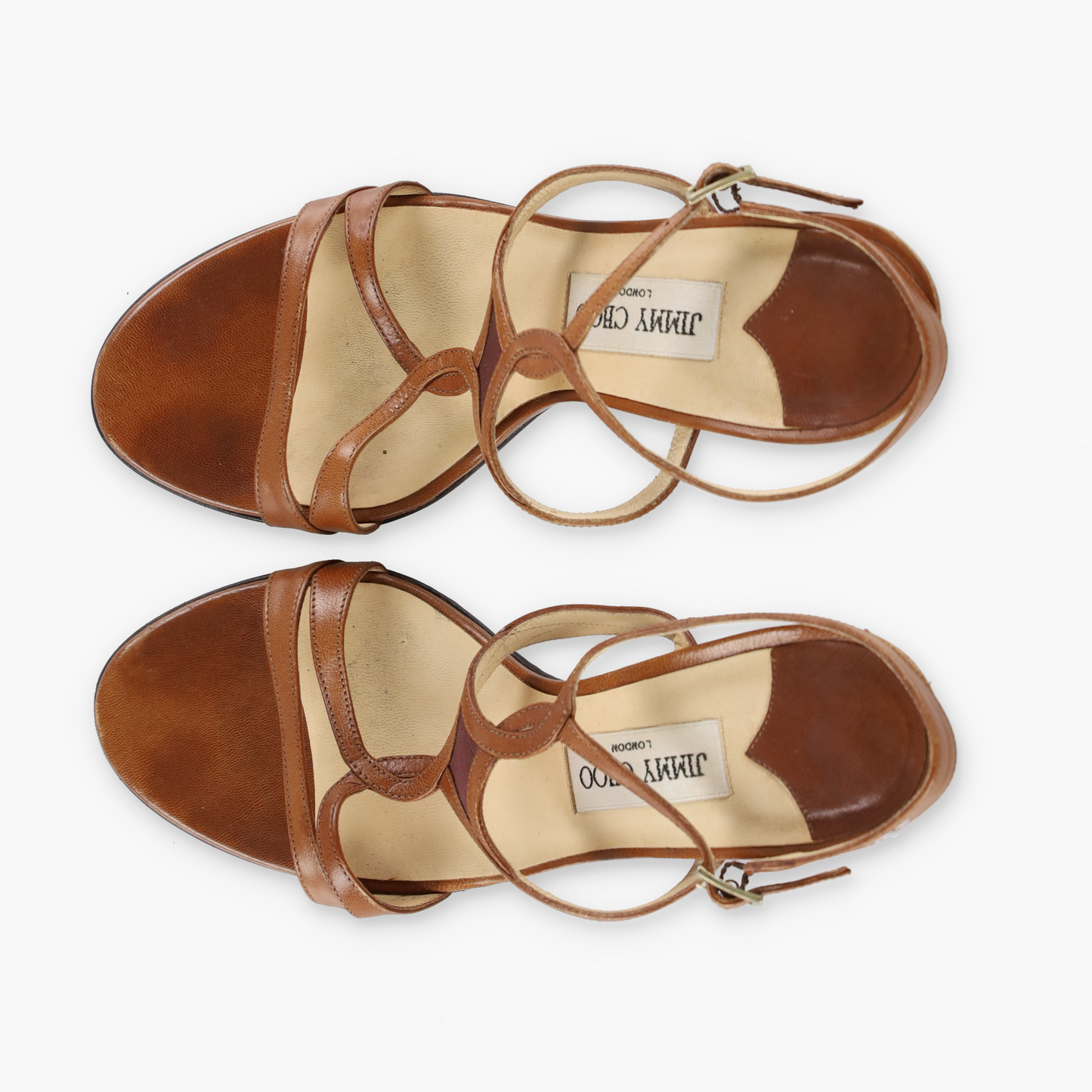 JIMMY CHOO Brown Leather Strappy Adjustable Buckle Heels Italian Made (37.5)