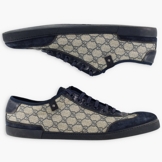 GUCCI Navy Suede & Beige GG Monogram Italian Made Sneakers (16)