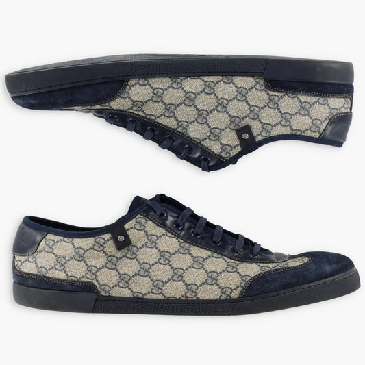 GUCCI Navy Suede & Beige GG Monogram Italian Made Sneakers (16) Vintage Sole Melbourne