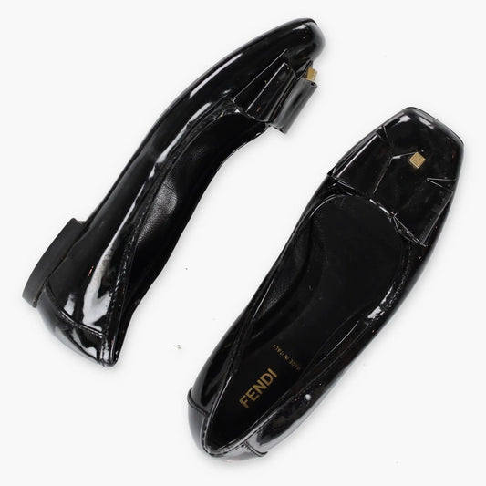 FENDI Patent Bow Italy Made Black & Gold Ballet Flats (36) *Aubany Vintage Sole Melbourne