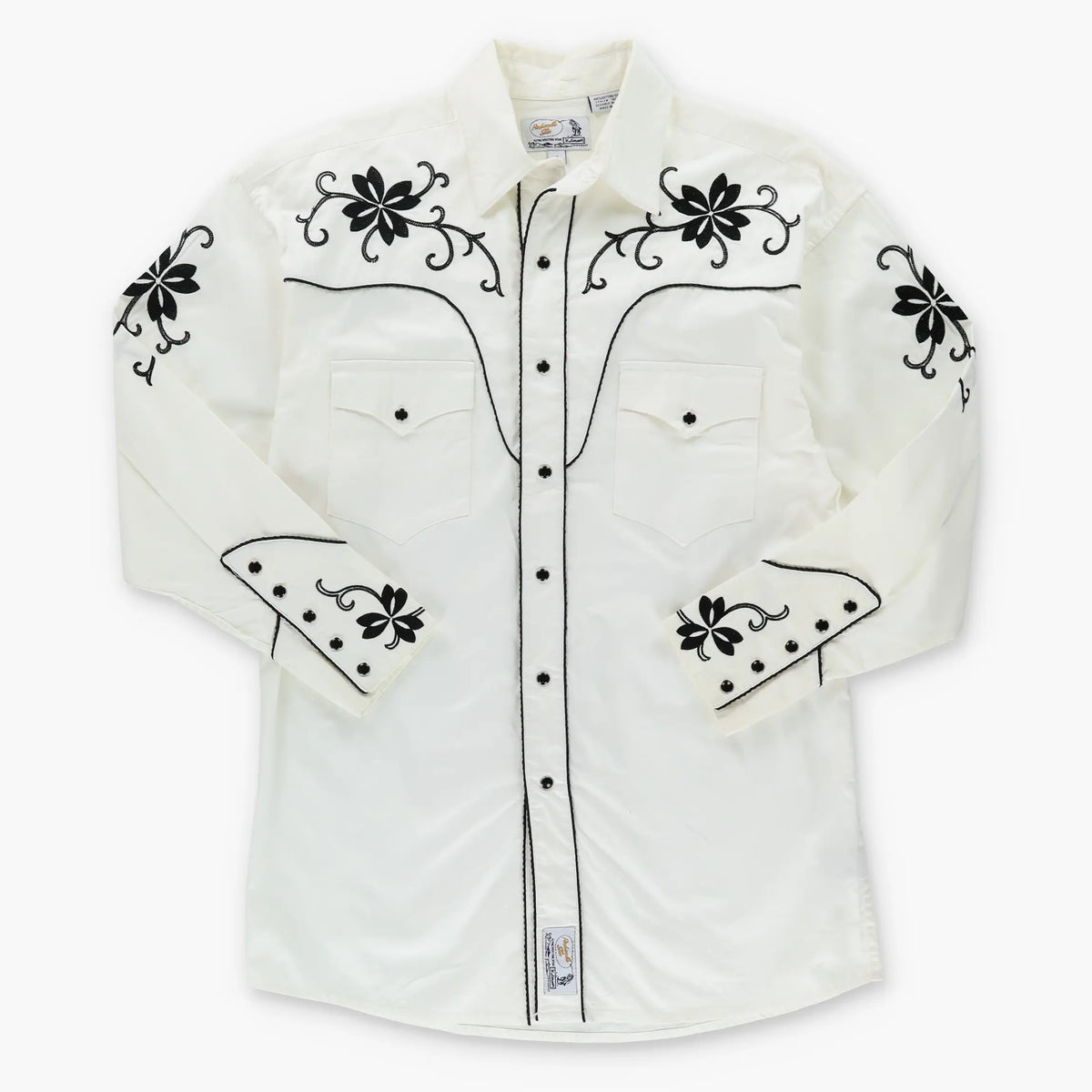 Vintage PANHANDLE Embroidered Floral White & Black Long Sleeve Western Shirt (S) Vintage Sole Melbourne
