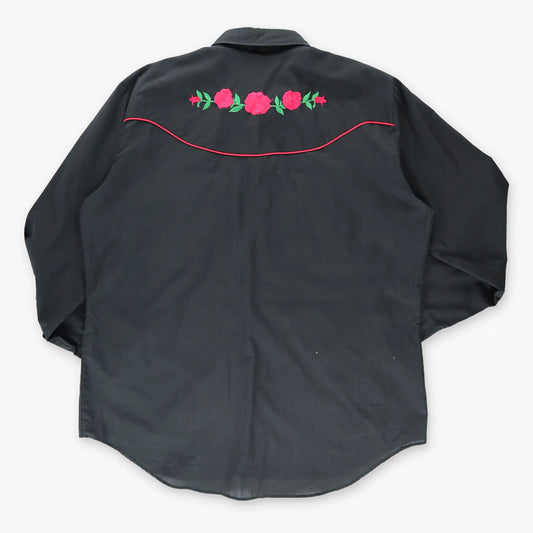 Vintage Western ELY DIAMOND Cattleman Snap Floral Embroidered Black & Red Shirt (XL) Vintage Sole Melbourne