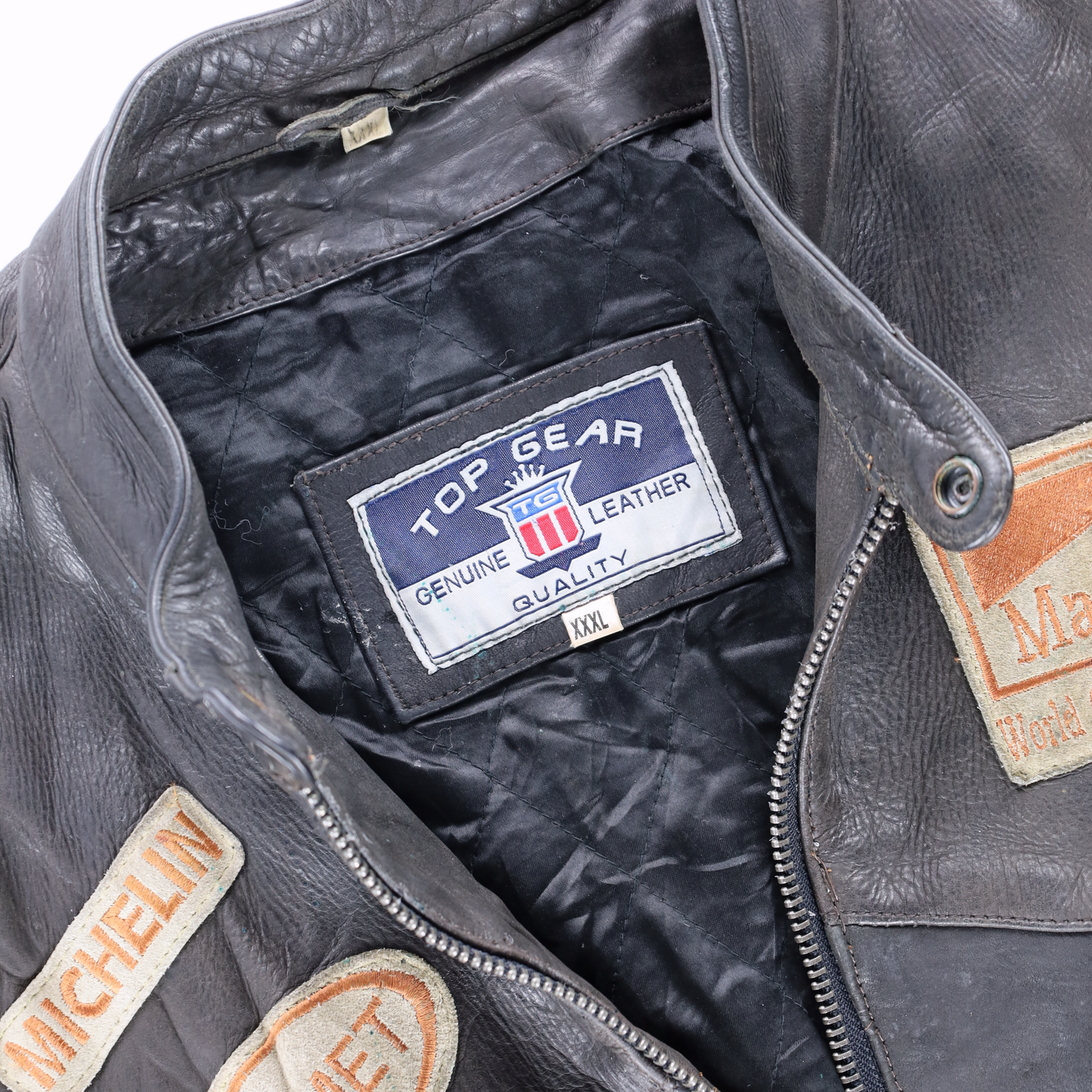Marlboro Racing Team Vintage Patch Work Genuine Leather Jacket (XL)