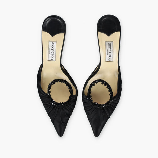 JIMMY CHOO 'Anne' Beaded Black Italy Made Mule Heels (42) Vintage Sole Melbourne