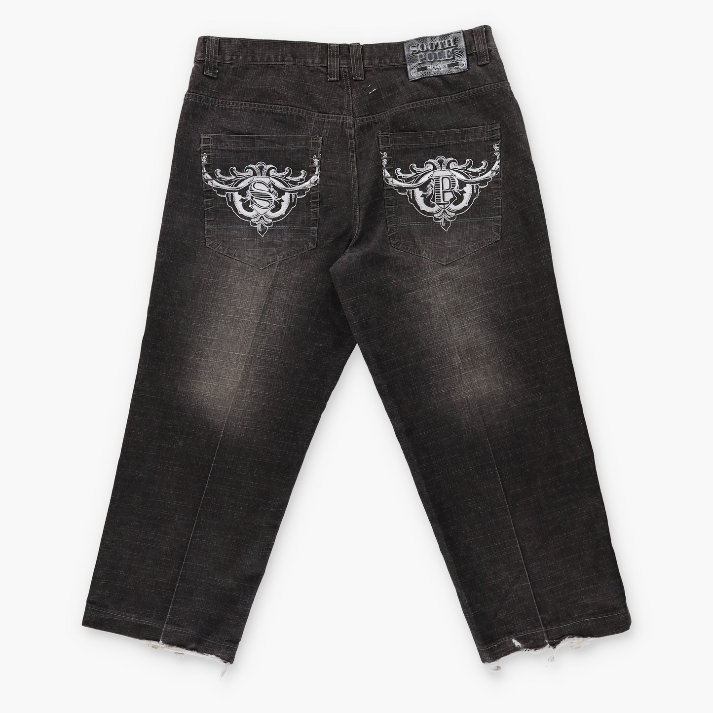 SOUTH POLE Y2K Embroidered Distressed Grunge Black Faded Jeans (40)