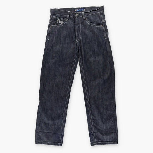 RAW BLUE Y2K Embroidered Sneaker Lace Dark Wash Jeans (34x32) Vintage Sole Melbourne