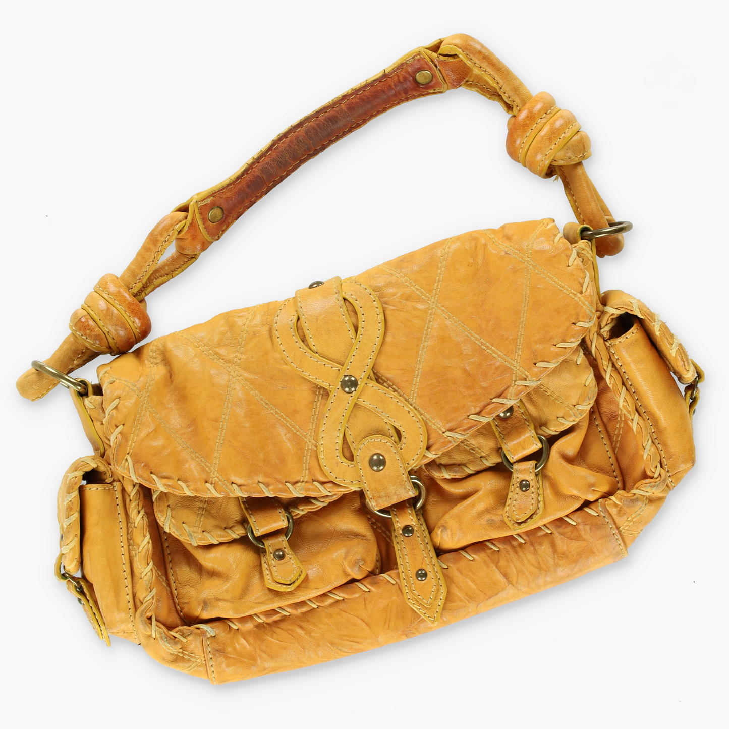 ISABELLA FIORE Quilted Whipstitch Y2K Yellow Leather Bag
