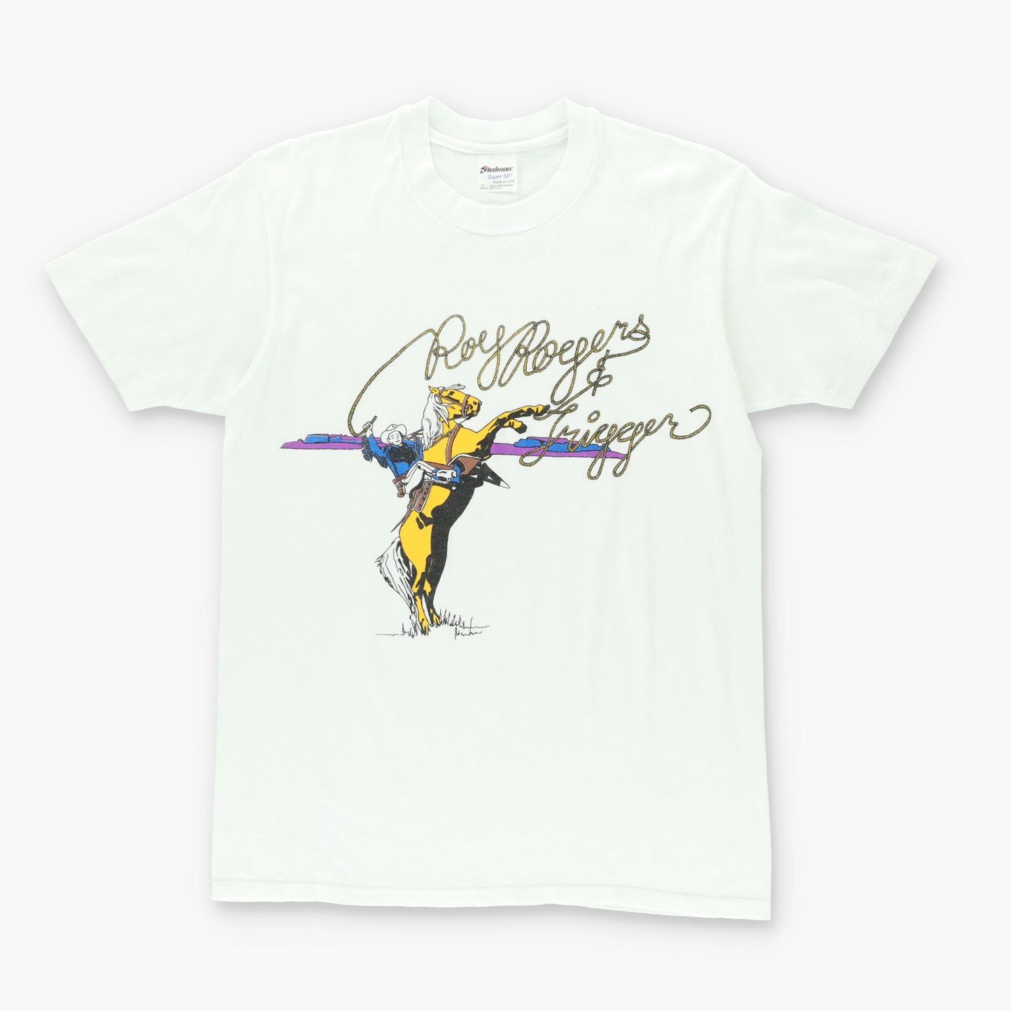 Roy Rogers & Trigger Cowboy Western Film USA Made White Tee (S-M)