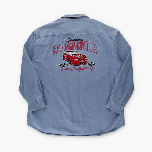 Dale Earnhardt Jr x Bud CHASE AUTHENTICS Embroidered Denim Button Up NASCAR Shirt (XXL)