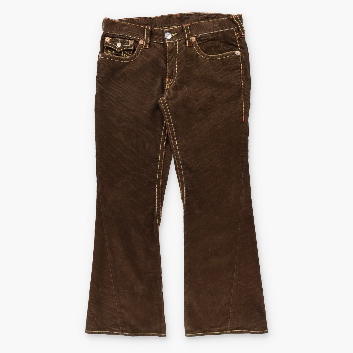 TRUE RELIGION Brown Corduroy 'Joey Big T' USA Made Flare Jeans (36 x 33)