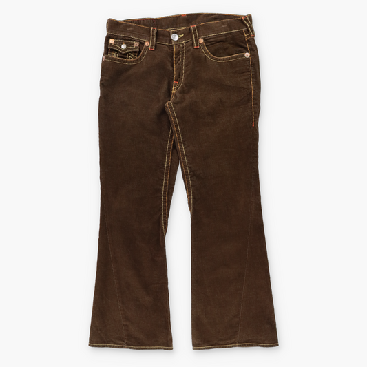 TRUE RELIGION Brown Corduroy 'Joey Big T' USA Made Flare Jeans (36 x 33)