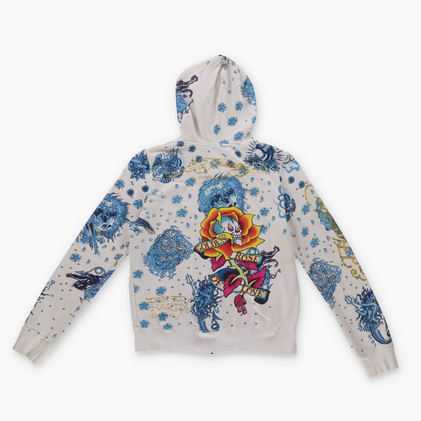 ED HARDY Christian Audigier Y2K Colourful Graphic Zip-Up Hooded Sweatshirt (XS)
