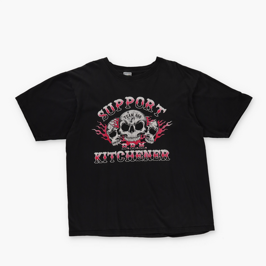 Skull Graphic 'I Support Single Moms' Exotic Dancer Flame Vintage T-Shirt (L)