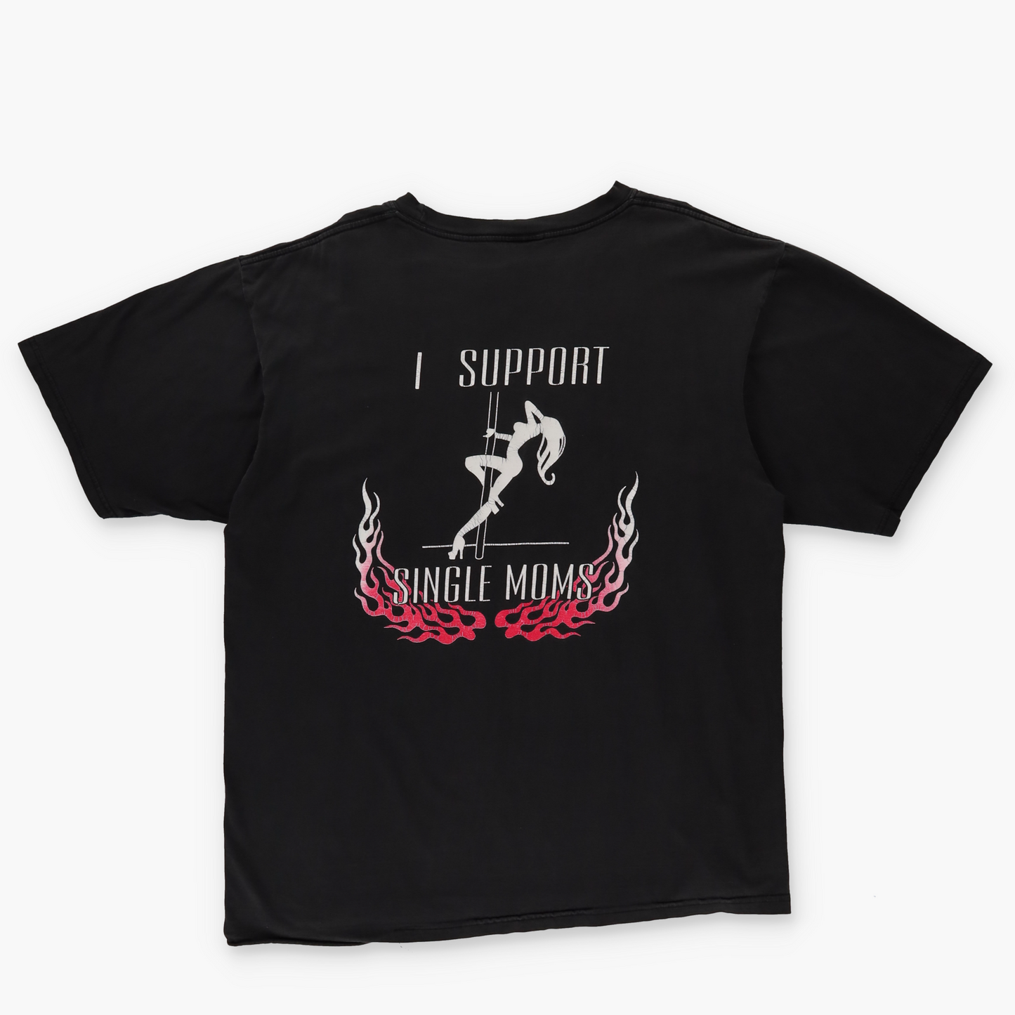 Skull Graphic 'I Support Single Moms' Exotic Dancer Flame Vintage T-Shirt (L)