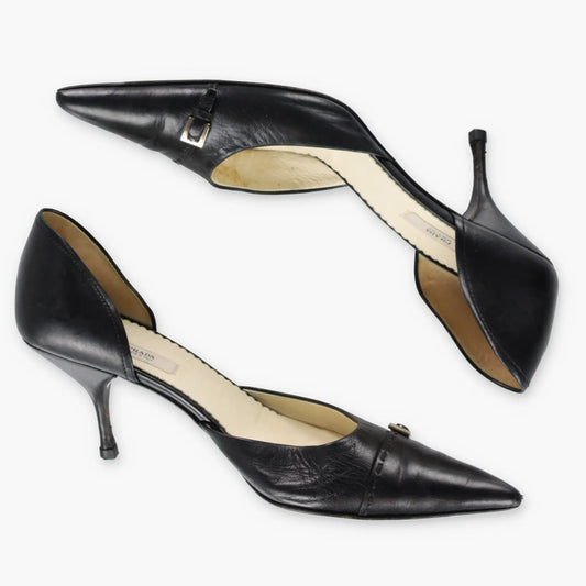 Vintage PRADA Italy Made Buckle Pointed Toe Black Heels (39) *Aubs Vintage Sole Melbourne