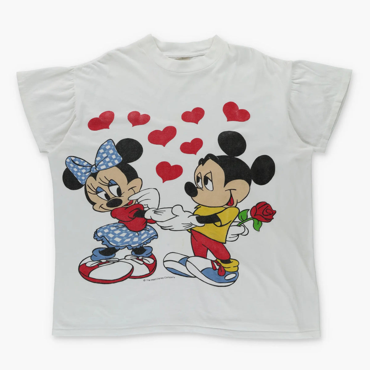 Mickey & Minnie Mouse In Love Graphic Ruched Sleeve Single Stitch T-Shirt USA Made (XL-XXL) - Vintage Sole Melbourne