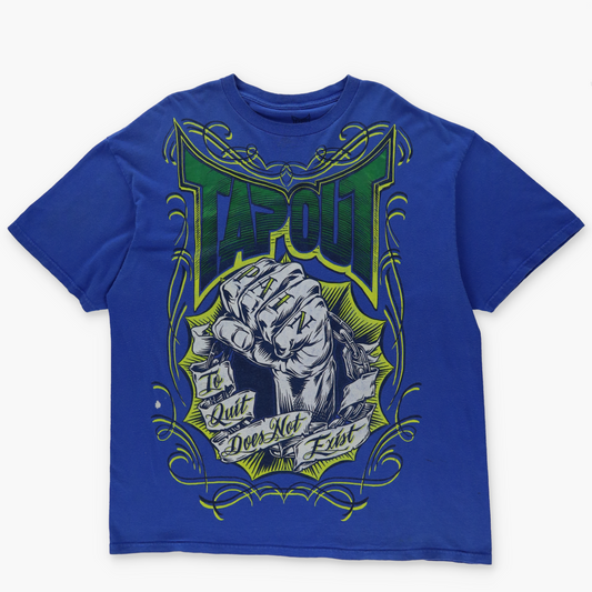 TAPOUT Y2K 'To Quit Does Not Exist' Fist Punch Graphic Blue T-Shirt (XXL)