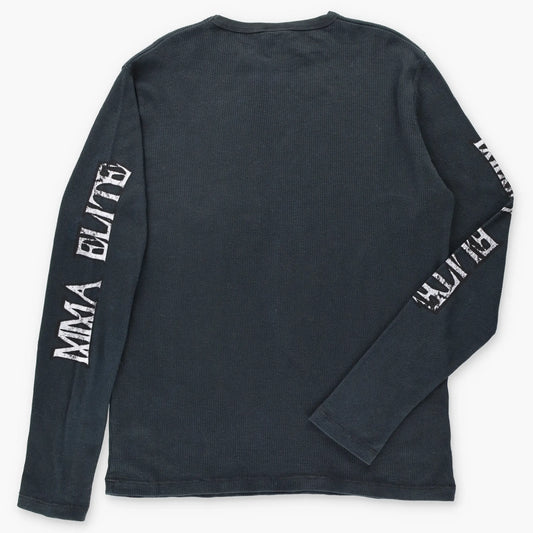 MMA ELITE Cross & Snakes Y2K Style Black Long Sleeve Waffle Tee (L) - Vintage Sole Melbourne